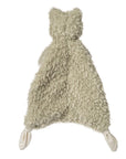 The Mary Meyer Corp Stuffed Animals is a soft, grayish-green baby lovey blanket with two knotted corners like paws—perfect for snuggling.
