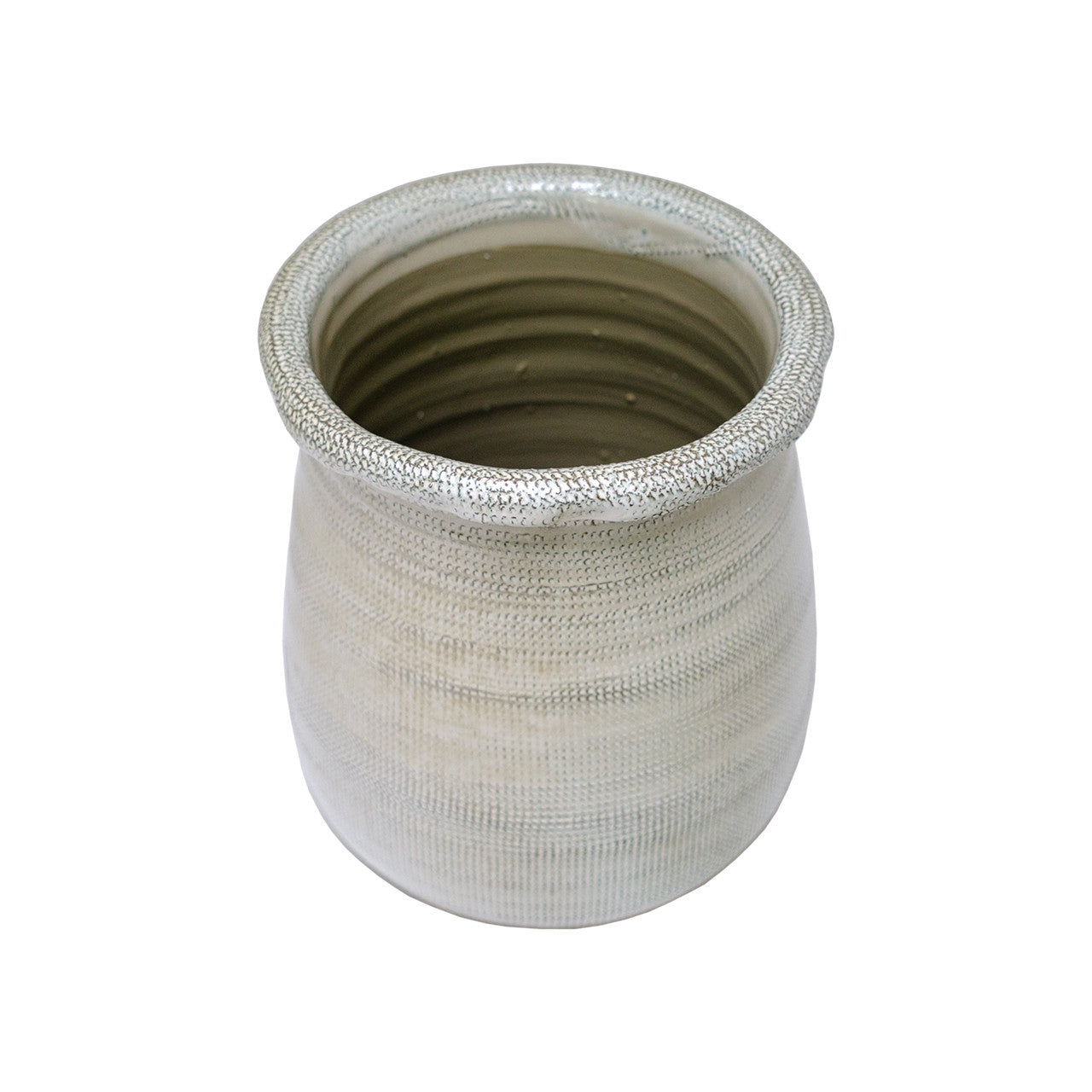The Import Collection’s Elpine Tall Vase is a cream-colored, textured ceramic vase with a wide opening and rounded body, ideal as a stylish table accent on any surface.