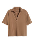 Chai short sleeve Henley with deep v-neck by Frank & Eileen, lightweight popover style on white background.