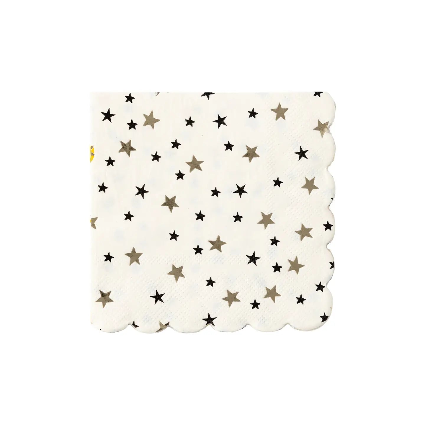 Add festive flair to your summer barbeque with My Mind's Eye Cocktail Paper Napkins—white napkins with scalloped edges, decorated in black and gold stars of varying sizes.