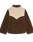 Brown sherpa jacket with cream yoke and long sleeves by The Great Inc., Western style, straight hem.