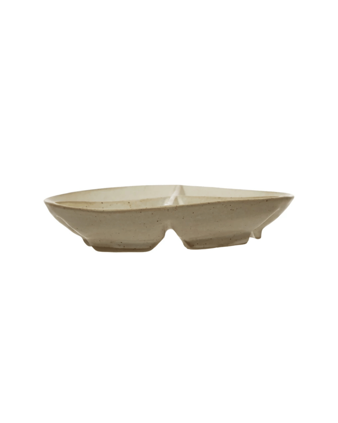 The Creative Co-op Stoneware Peace Sign Dish is a beige, oval-shaped piece with four small feet and a slightly textured surface. Its minimalist design features a reactive glaze for an enhanced appearance.