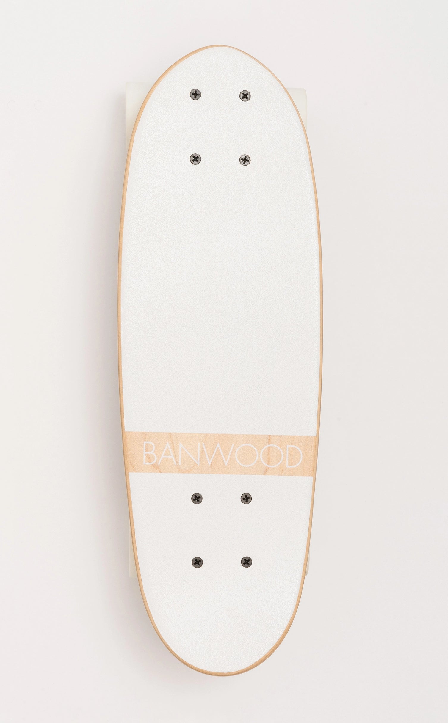 A Faire Vintage Skateboard with a Canadian maple deck, light wooden edge, and "BANWOOD" in beige across the top is shown from above on a plain light background.