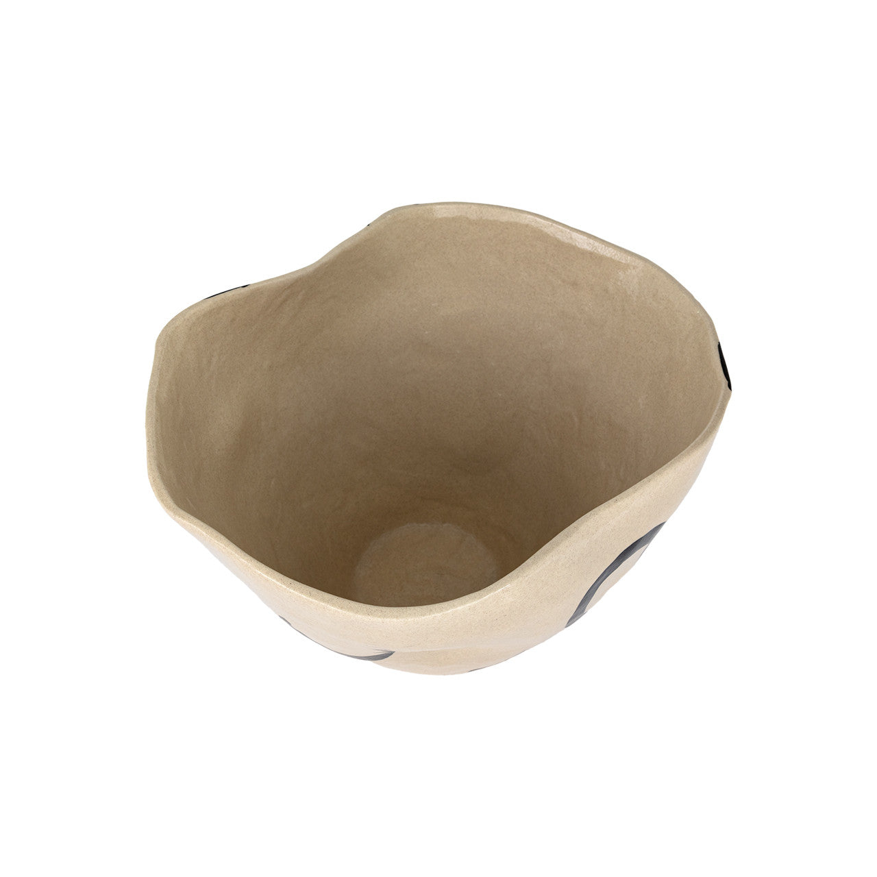 The Import Collection's handmade Clyde Bowl in beige features an uneven, wavy rim and an organic, asymmetrical shape—perfect as a modern centerpiece, especially when viewed from above on a white background.