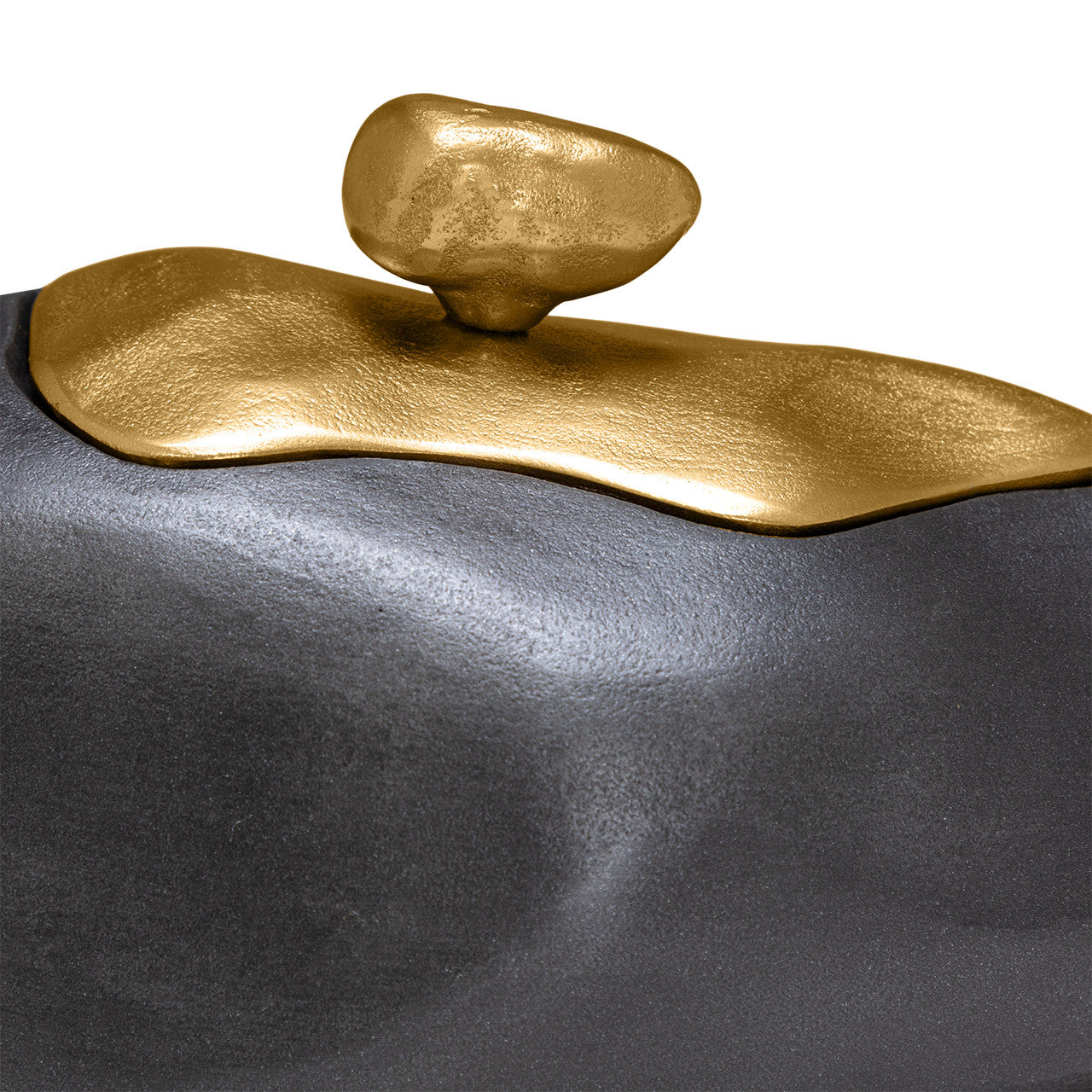 The Finkle Large Box by The Import Collection showcases a matte black finish with metallic gold organic shapes and aluminum accents, creating an eye-catching decorative piece against a white background.
