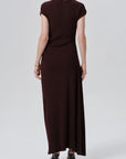 Burgundy kira sculptural maxi dress by Citizens Of Humanity/AGOLDE, shown from the back with heels.