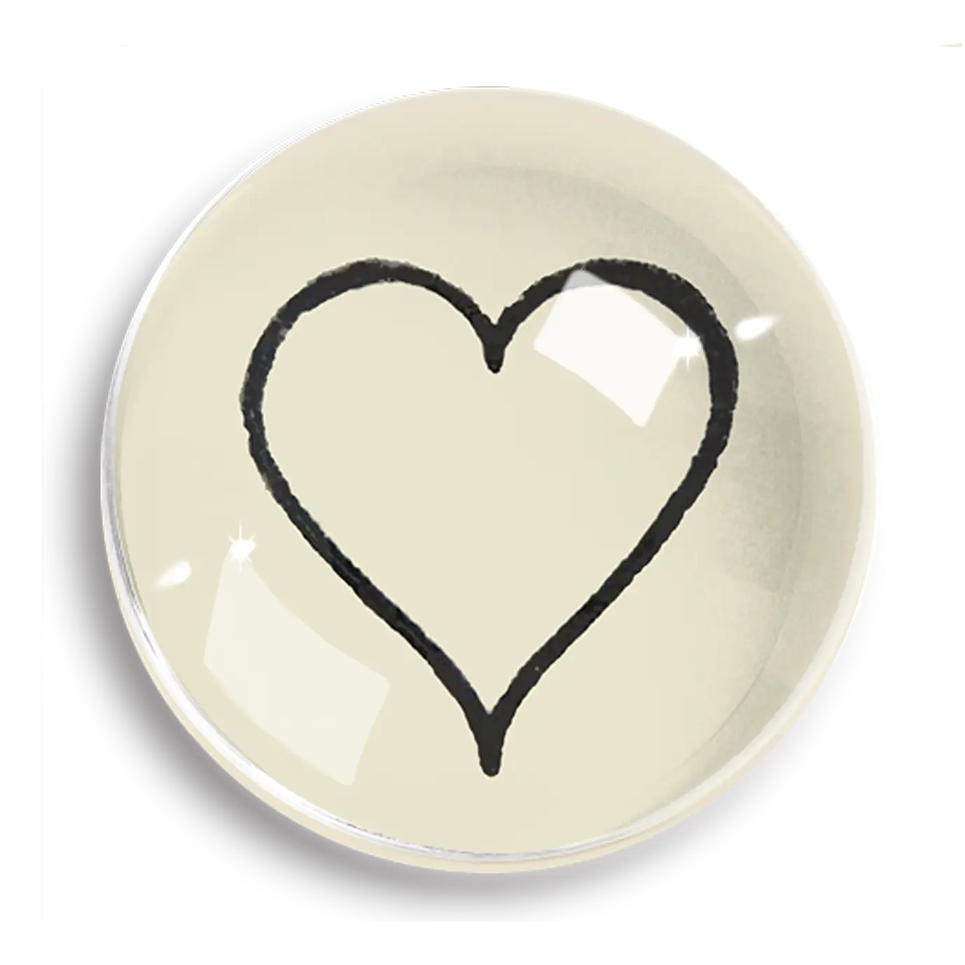 The Dome Crystal Paperweight by Ben's Garden is handcrafted in a New York studio and features a simple black heart outline at its center on a light background.