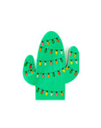 The MME Napkin by Faire features a cactus-shaped design illuminated with rows of vibrant lights in red, orange, green, and yellow hues, all set against a simple white backdrop.