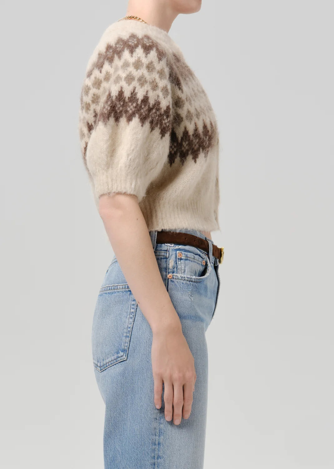 Molly Puff Sleeve Cardigan by Citizens Of Humanity/AGOLDE, shown in profile against plain background.
