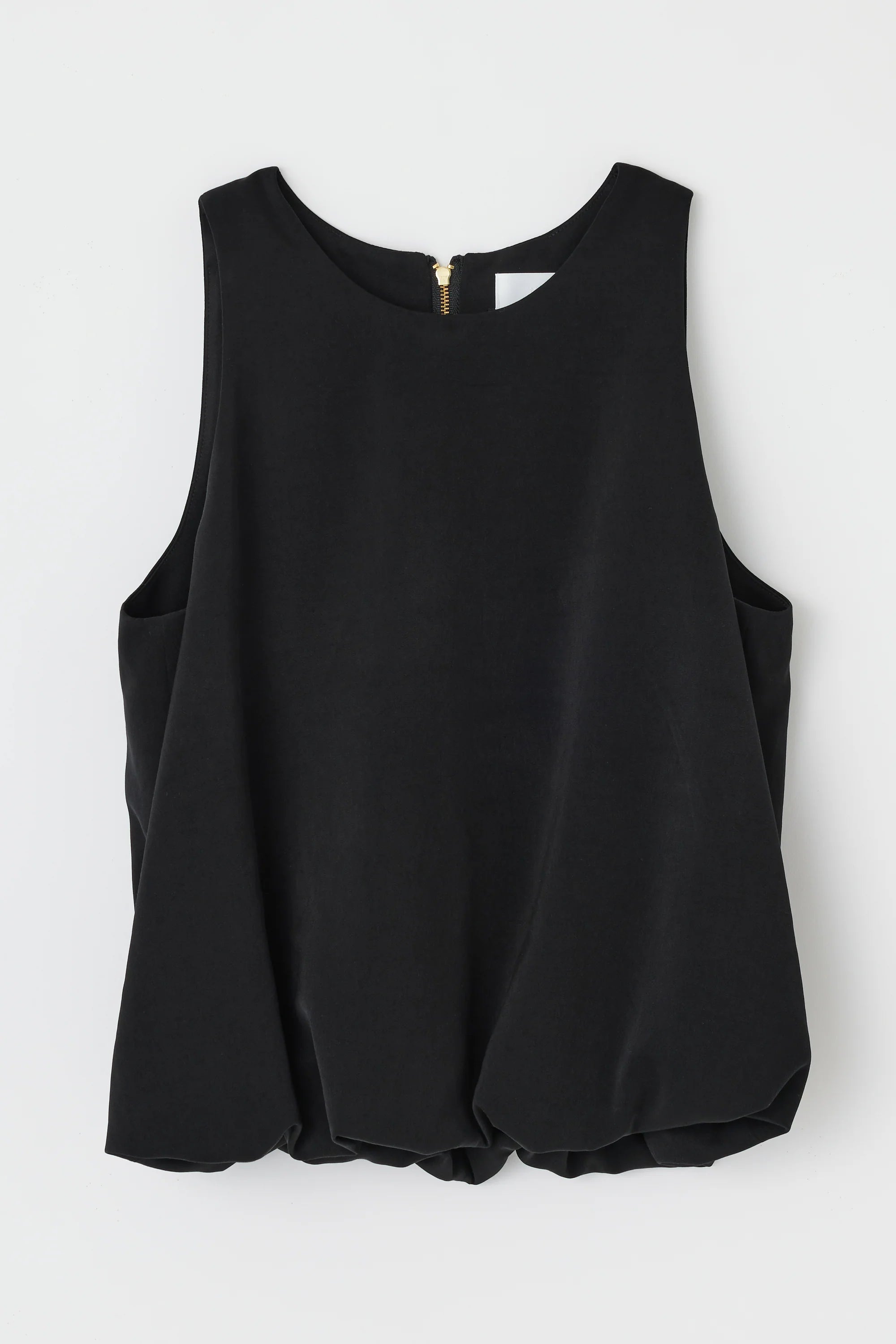 Black sleeveless satin top with scoop neck by Moussy, MV Sculpted Satin style on white background.