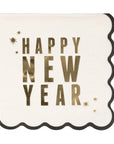 The My Mind's Eye Cocktail Paper Napkin features "HAPPY NEW YEAR" in bold gold letters, black scalloped edges, and starbursts—a festive touch to add sparkle to your celebration table.
