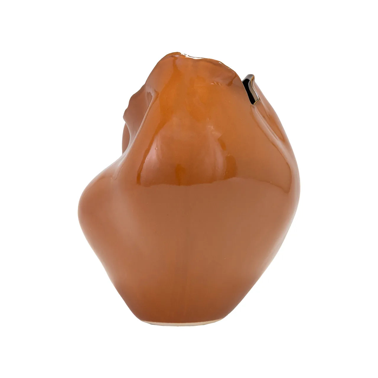 The Import Collection’s Abitar Vase is a glossy, abstract ceramic piece in warm brown with an organic shape and small opening—perfect as sculptural art for modern home décor.
