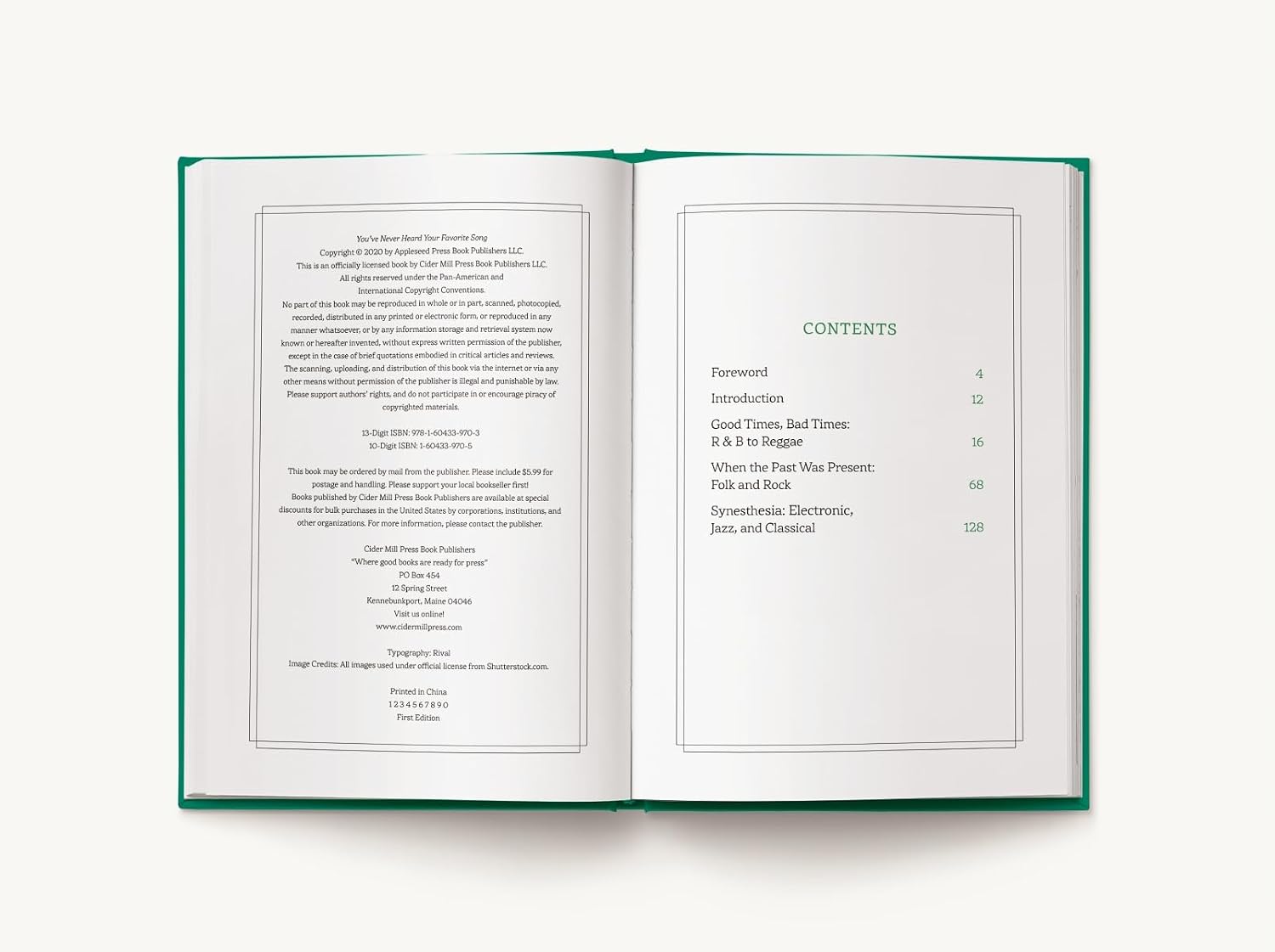 Open “You’ve Never Heard Your Favorite Song” by HarperCollins, showing copyright and contents pages.