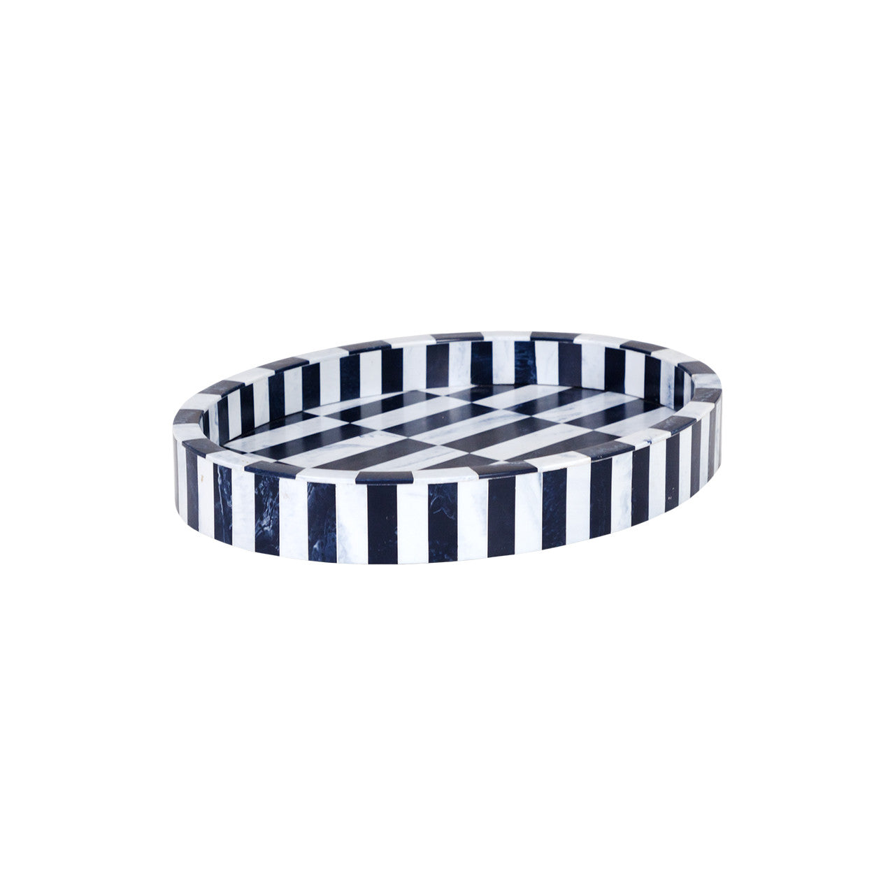 The Lunara Small Tray by The Import Collection features black and white stripes for a coastal look, adding a stylish accent to any white background.