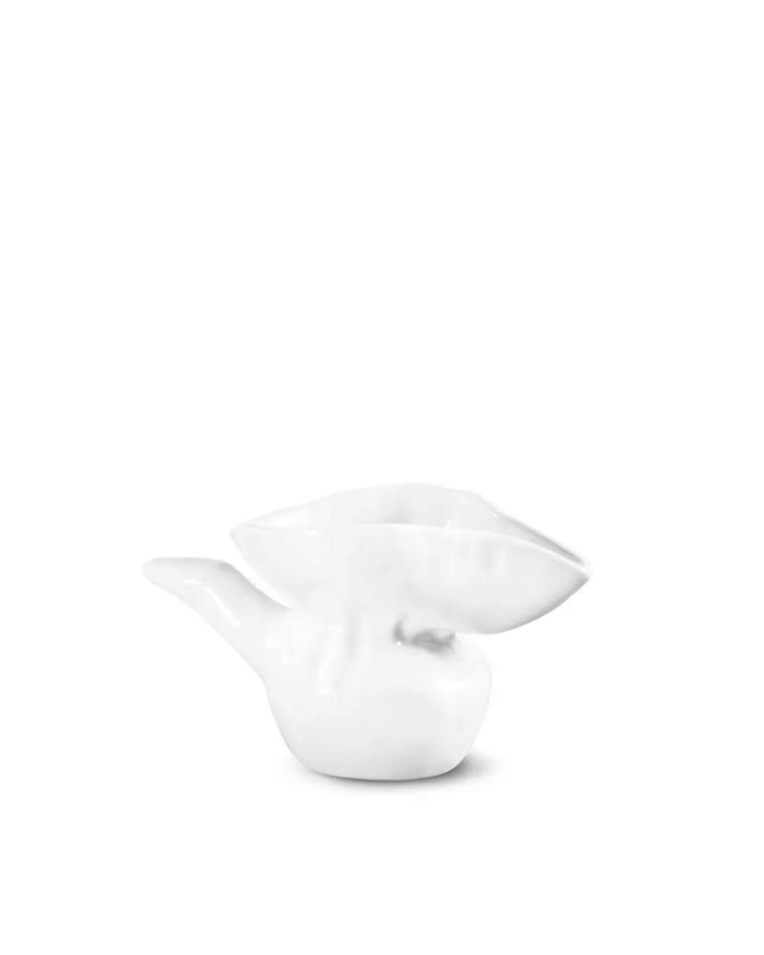 A white, high-fired ceramic Syrup Server No. 157 by Montes Doggett with a curved spout and a handle, designed for nasal irrigation, placed against a white background.