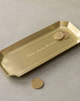 Brass tray with engraved Fortune Favours the Brave, perfect for coins; Bungalow Furniture & Accessories.