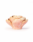The Peach Pink Peony by Chive Ceramics (thru Faire) is a ceramic bowl with pink and yellow floral design, ideal as decorative tabletop art or wall decor, photographed on a plain white background.