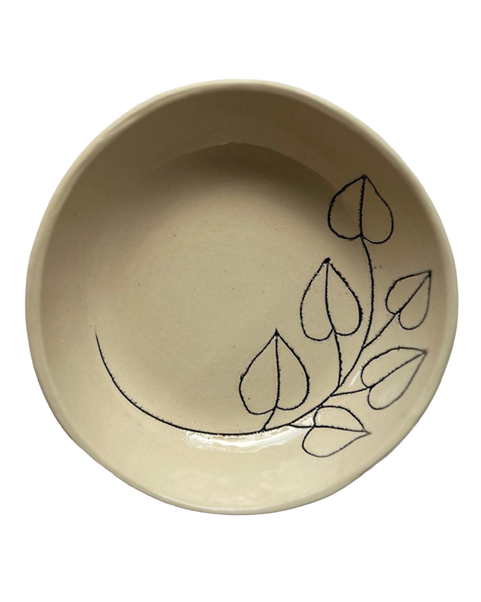 The Floral 6" Tree Bowl by Faire is a cream-colored handmade stoneware bowl with a simple black leafy branch design on the inner surface.