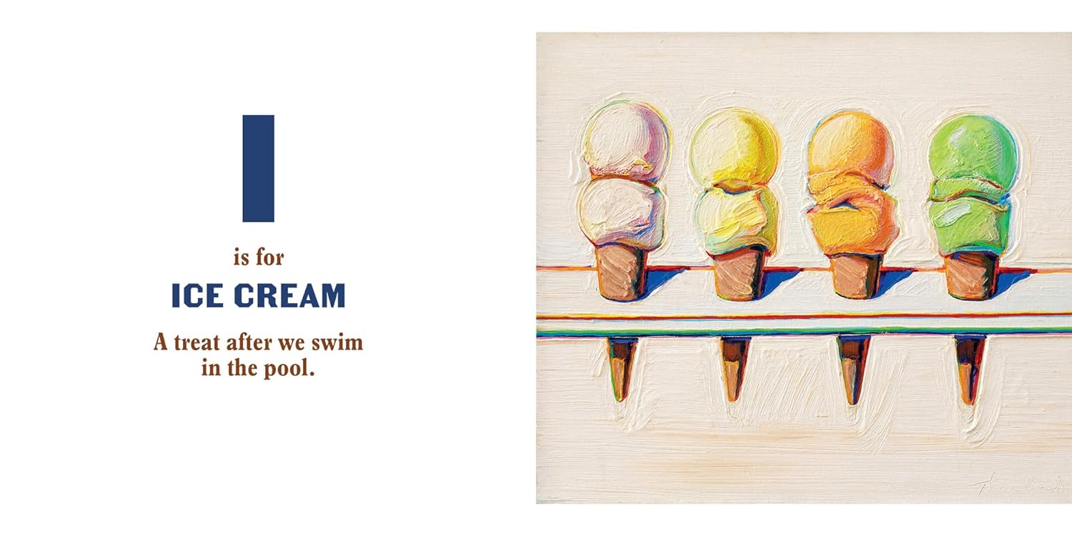 On the left, text reads: "I is for ICE CREAM. A treat after we swim in the pool." On the right, four colorful painted ice cream cones evoke the Southwestern flair of Southwest ABC by Random House.