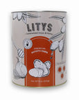 A 9 oz (255g) cylindrical can of Faire's Litys Chips, combining caramelized onion and honey flavors, adorned with illustrations of garlic, onions, and potatoes. Designed for health-conscious customers, this product delivers a natural taste and a wholesome crunch in every bite.