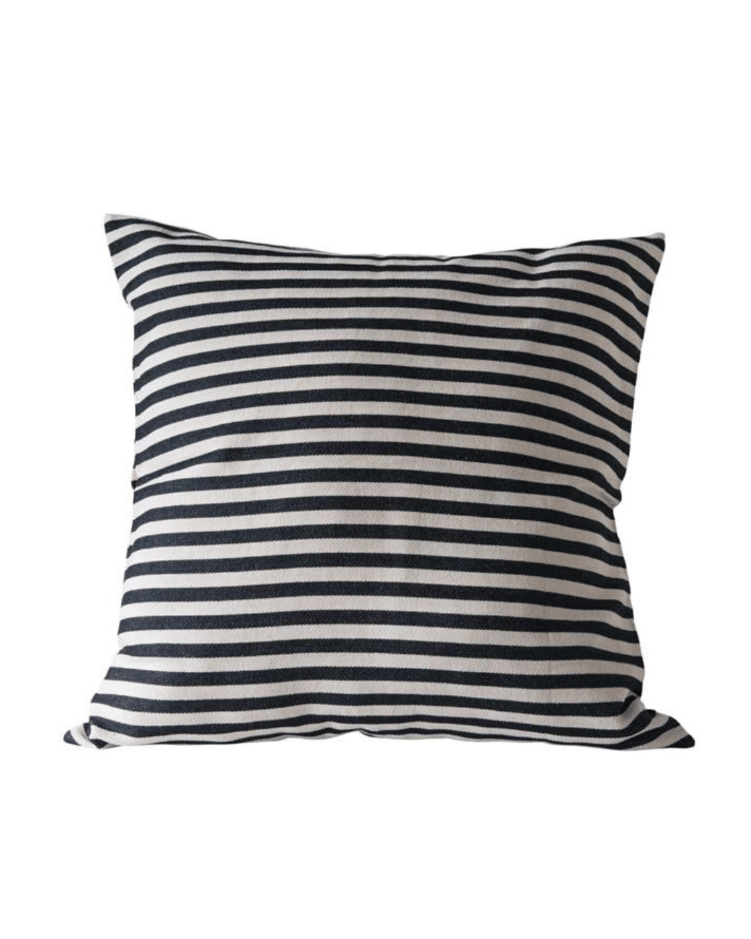 The Creative Co-op's Striped Pillow 26x26, crafted from woven cotton and featuring black and white horizontal stripes on a white background, enhances your home decor with a touch of elegance.