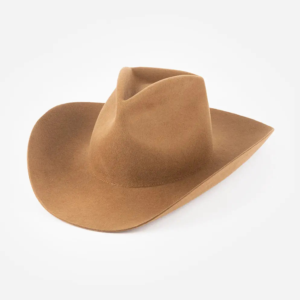 The Faire Charlie Western Hat is a light brown, wide-brimmed felt hat shown against a white background.