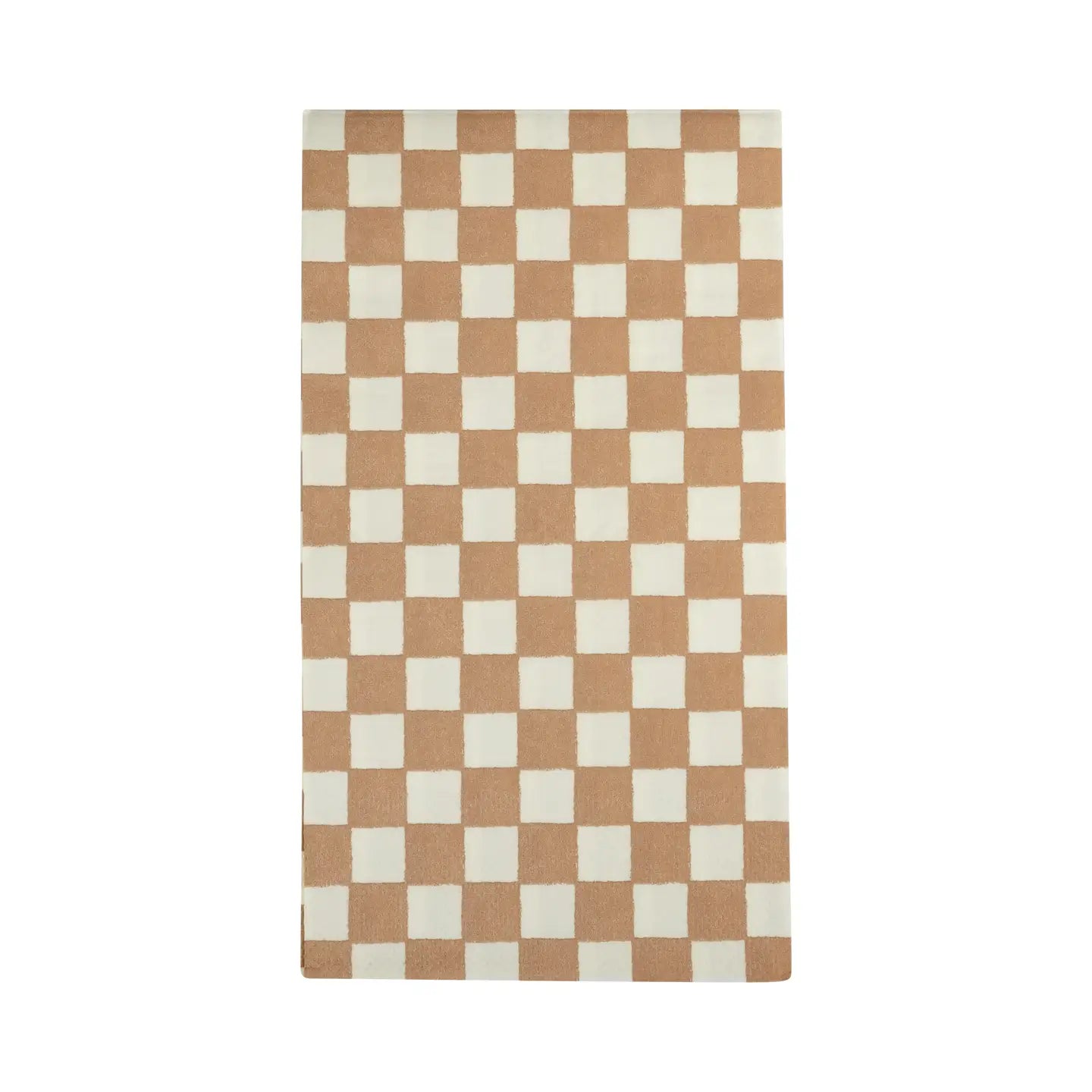 The MME Napkin by Faire showcases a classic geometric pattern in brown and beige, featuring evenly spaced squares with a soft and plush texture.