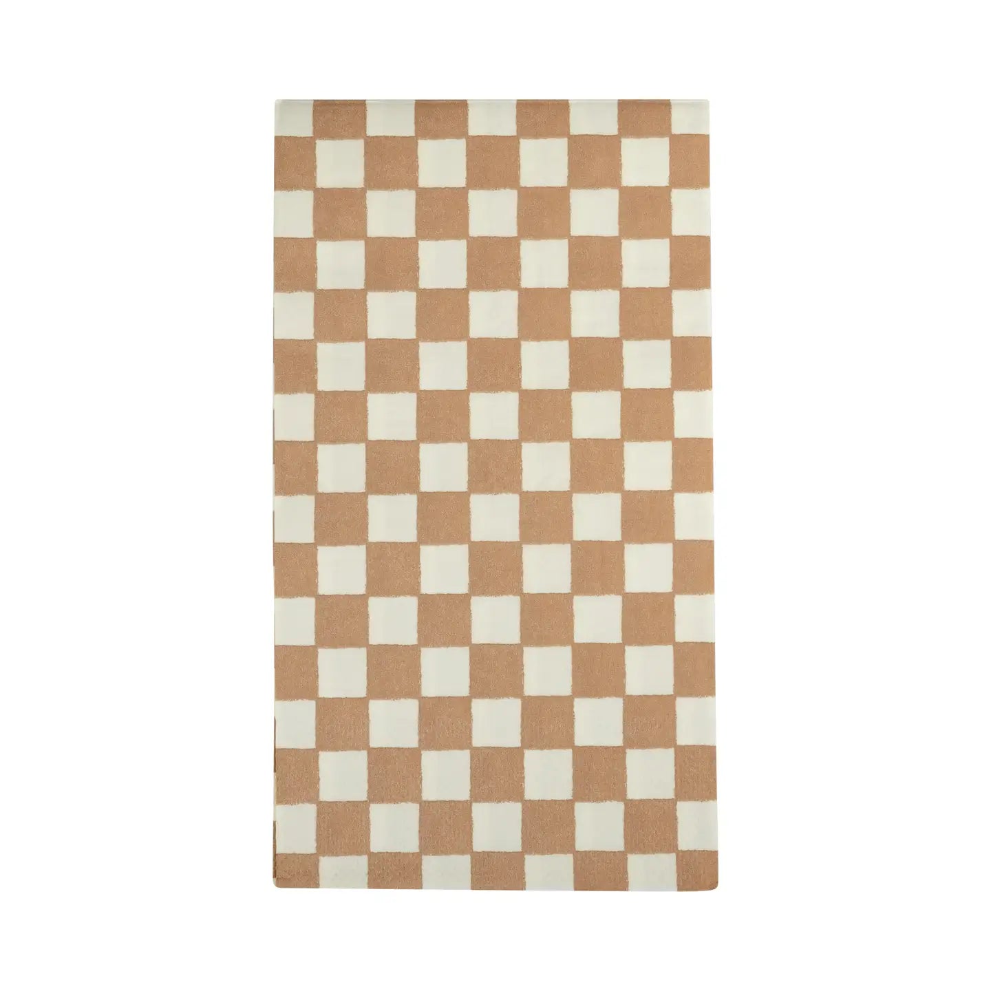 The My Mind's Eye Guest/Dinner Napkin features a tan and white checkerboard pattern with evenly spaced alternating squares, displayed against a white background—perfect for pairing with elegant table settings.