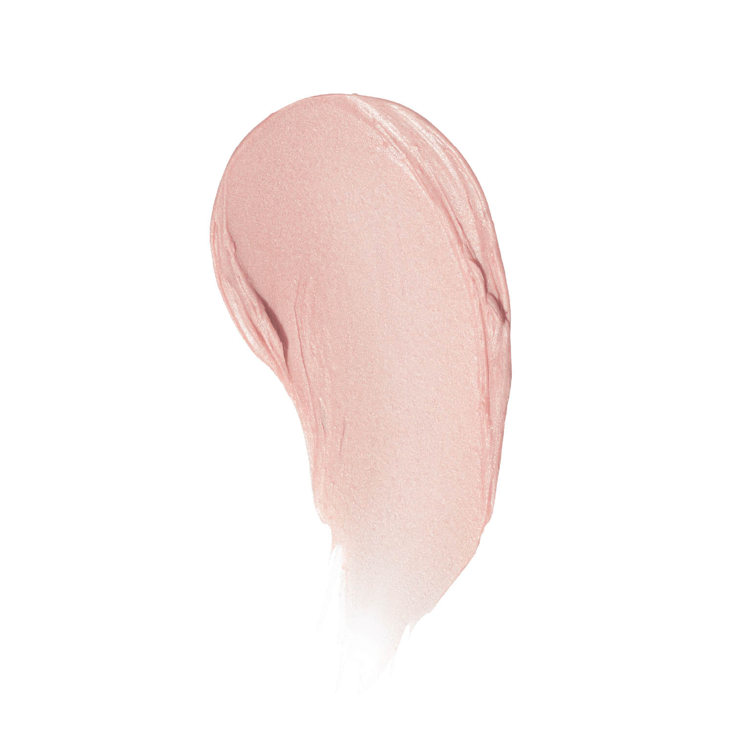 A shimmery light pink smear of Poppy & Pout Lip Tint in Farrah by Faire on a white background.