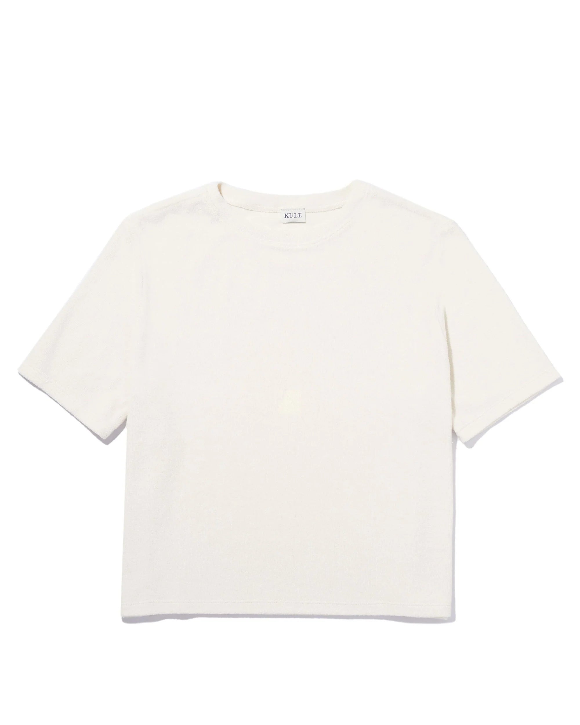 The Kule Terry Hurley is a plain, short-sleeved, off-white cotton-blend T-shirt with a classic round neckline and minimalist design, shown laid flat on a white background without any visible patterns or logos.