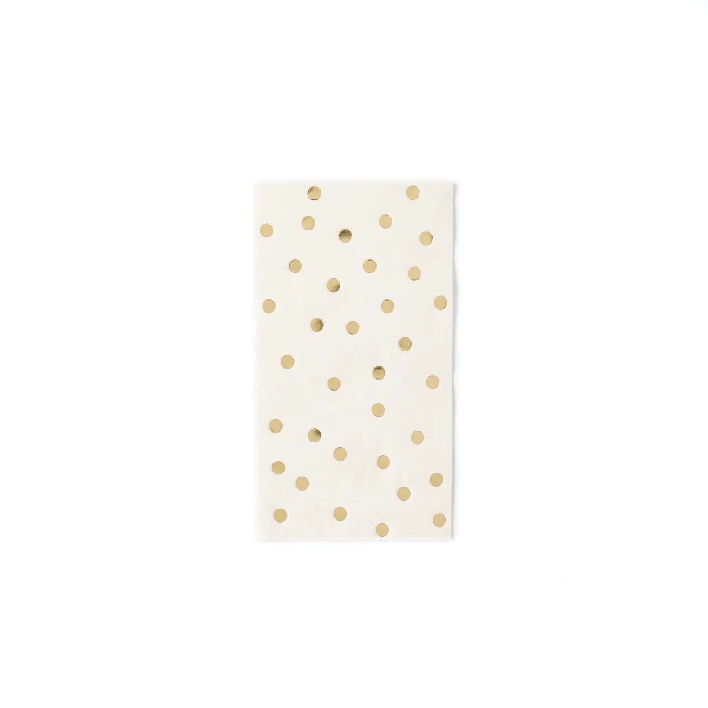 The MME Napkin by Faire is a rectangular white item featuring a design of evenly spaced gold dots on its surface, centrally placed on a solid white background.