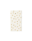 The MME Napkin by Faire is a rectangular white item featuring a design of evenly spaced gold dots on its surface, centrally placed on a solid white background.