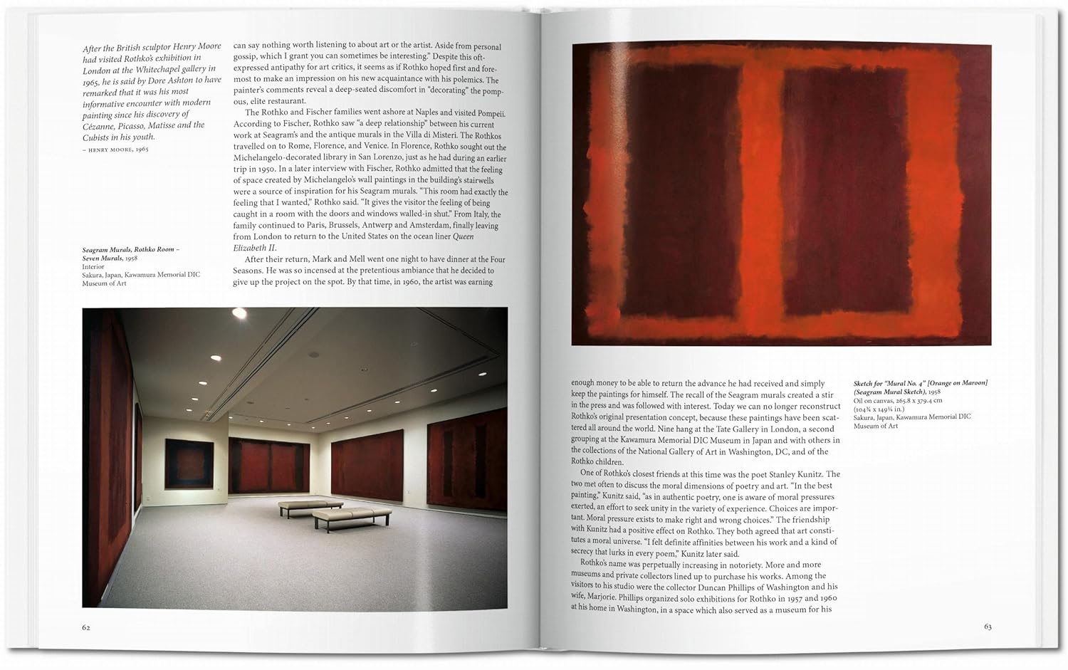 The Rothko Basic Art Edition by Ingram Book Company features a spread with a gallery of dark Abstract Expressionist paintings on the left and vertically stacked red and black color blocks inspired by Rothko on the right.