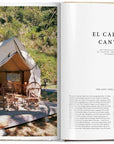 A photo of a canvas tent on a wooden platform with chairs and a table, featured in Great Escapes USA by Ingram Book Company, highlights El Capitan Canyon as one of the remarkable places to stay in the USA.