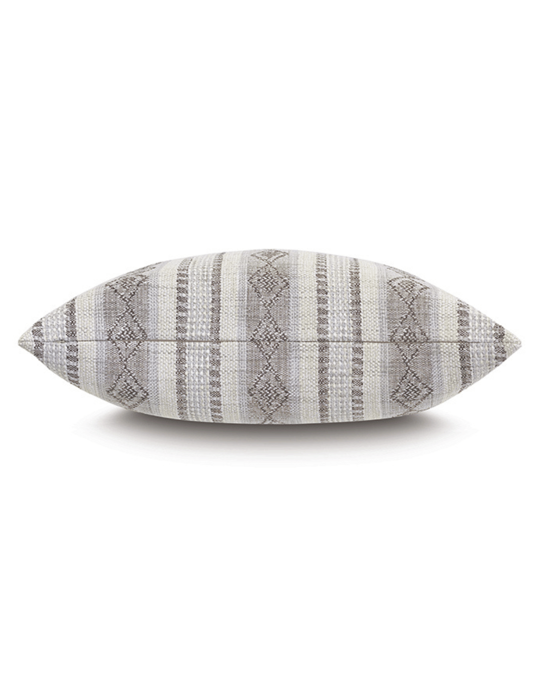 A rectangular, woven pillow with a neutral color palette featuring shades of white, beige, and grey. The DIAMOND EURO SHAM 27x27 by Eastern Accents displays a diamond and stripe pattern for added texture and design, complemented by a down feather insert for extra comfort.