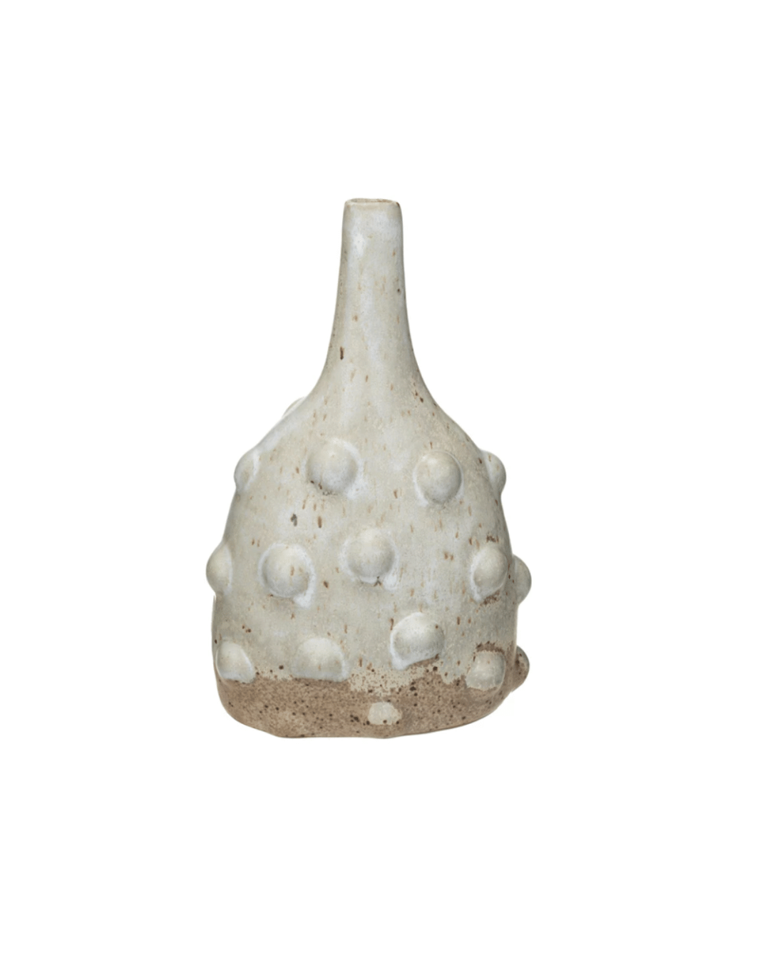 An image of a textured ceramic Dot Vase with a bulbous body and raised dot pattern, blending from a sandy base to a pale glazed top, reminiscent of Scottsdale Arizona aesthetic by Creative Co-op.