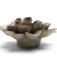 The Moss Grey Oxeye Daisy by Chive Ceramics (thru Faire) is a ceramic bowl with overlapping gray petals and brown-tinted edges, capturing floral charm—ideal as flower decor for your home, shown on a plain white background.