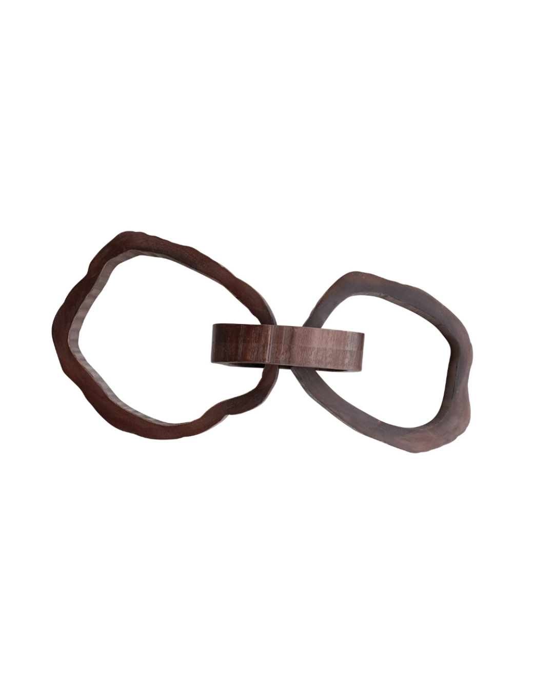 A Creative Co-op Wood Chain with two interlocked loops, isolated on a white background. The wood has a dark brown finish with visible grain, reminiscent of a Scottsdale Arizona bungalow.