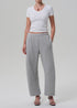 Heather grey Citizens Of Humanity Miro sweatpants styled with a white ribbed tee and black heels.