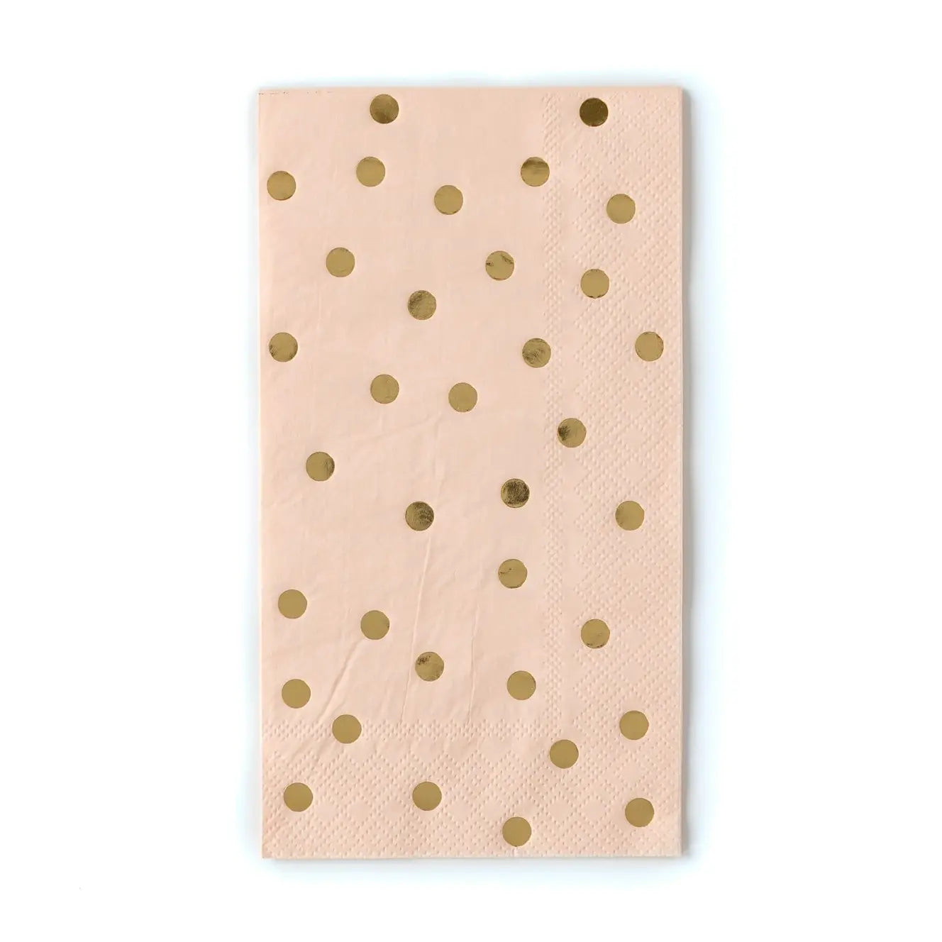 The My Mind's Eye Guest/Dinner Napkin features a light pink rectangular design with shiny gold polka dots, displayed on a white background.