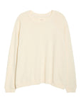 The Rehearsal Sweatshirt by The Great Inc. is an off-white, long-sleeve crewneck with raglan sleeves, displayed flat on a white background. Made in the USA from breathable cotton, this casual design features a simple look with no visible logos or patterns.