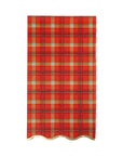 The My Mind's Eye Christmas Dinner Napkin features a rectangular red plaid fabric with yellow and white stripes and a scalloped edge, perfect for adding festive charm to your holiday table decor.