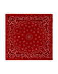 The Great Inc. presents The Silk Bandana—a red silk accessory with a classic paisley pattern and detailed white and black designs on the border and center, shown against a plain white background.