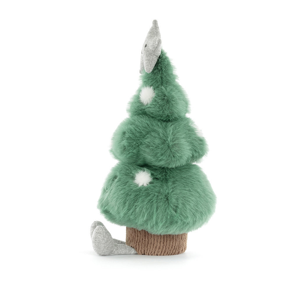 The Amuseables Christmas Tree by Jelly Cat Inc. is a green plush toy with soft branches, white spots, a brown base, and a playful animal head at the top—perfect festive decor for the holidays.