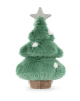 The Amuseables Christmas Tree by Jelly Cat Inc. is a plush toy with soft green branches, white snow spots, a gray star, and a brown base—perfect as adorable festive decor.
