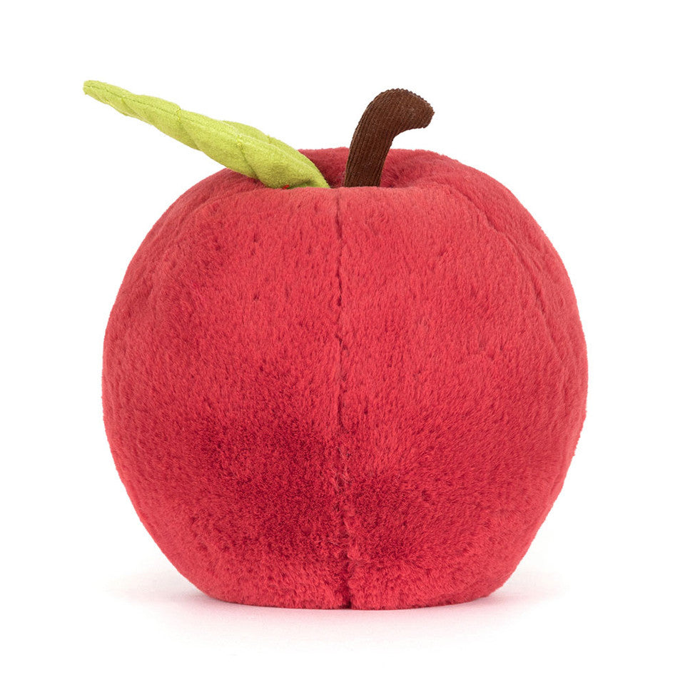 Meet the Amuseables Apple by Jelly Cat Inc.—a soft, plush red apple with a brown stem and green leaf, perfect for gifting or taking on adventures across Canada, shown against a white background.