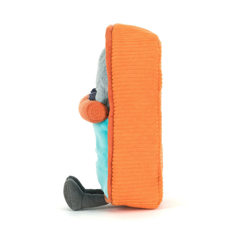A cuddly plush toy, the Amuseables Sardine Tin by Jelly Cat Inc., sits upright against a white background—a whimsical companion for any logistics manager toy collection.