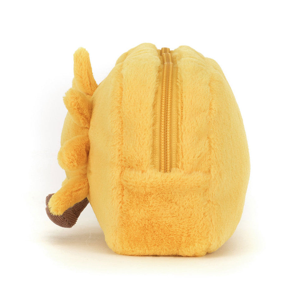 Bring sunshine everywhere with the Jelly Cat Inc. Amuseables Sun Pouch—a plush, yellow zippered pouch shaped like a sun, featuring a visible zipper on top and cheerful details for a bright, playful accessory.
