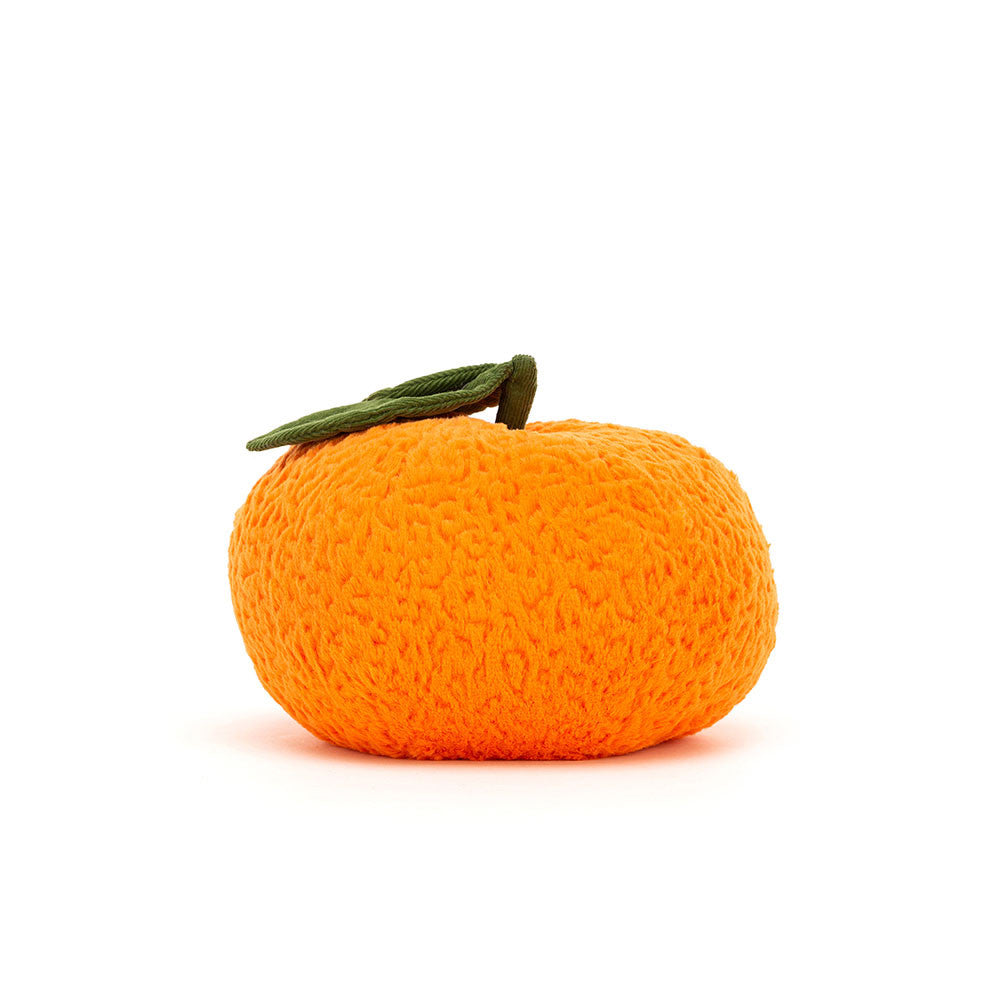 The Amuseables Clementine SM by Jelly Cat Inc. is a plush toy with a textured orange surface and green fabric leaf, ideal as a festive gift or Christmas stocking stuffer, shown on a plain white background.