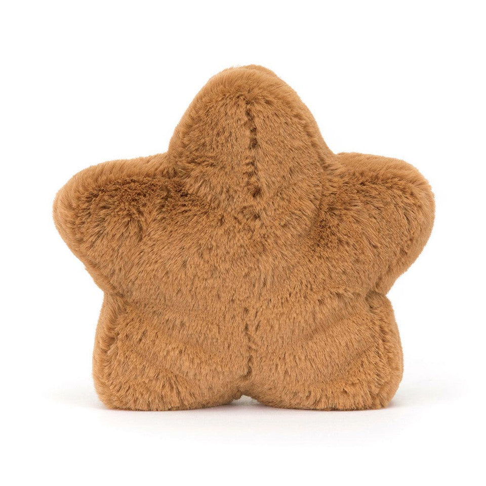 The Amuseables Star Cookie by Jelly Cat Inc. is a soft, brown, star-shaped plush toy with a fluffy texture, displayed against a white background.